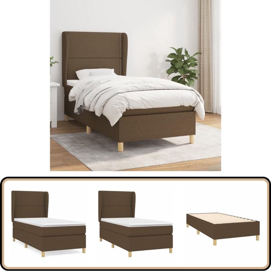 VidaXL Boxspring Stof Donkerbruin 90x190 cm Boxspringbed Slaapcomfort Pocketvering Verstelbare Hoofdbord Duurzaam Materiaal