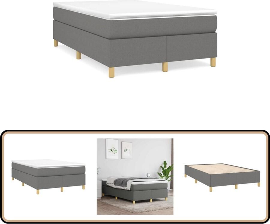 VidaXL Boxspring Stof Donkergrijs 120x190 cm Boxspring Slaapkamerinrichting Tweepersoonsbed Donkere Kleuren Grijs