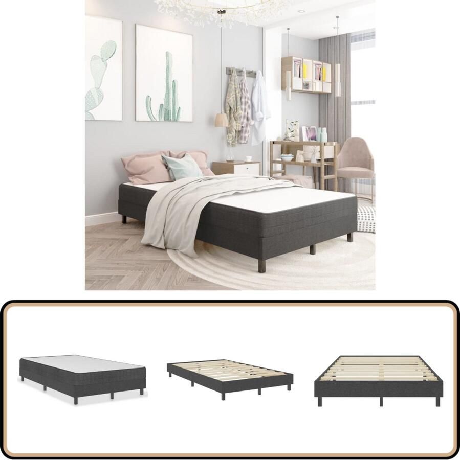 VidaXL Boxspring Stof Donkergrijs 120x200 cm Boxspring Bed Frame Donkere Grijze Boxspring Tweepersoons Bed Metalen Bed Frame Mdf Bed Frame Veermatras Slaapcomfort Goedkope Boxspring