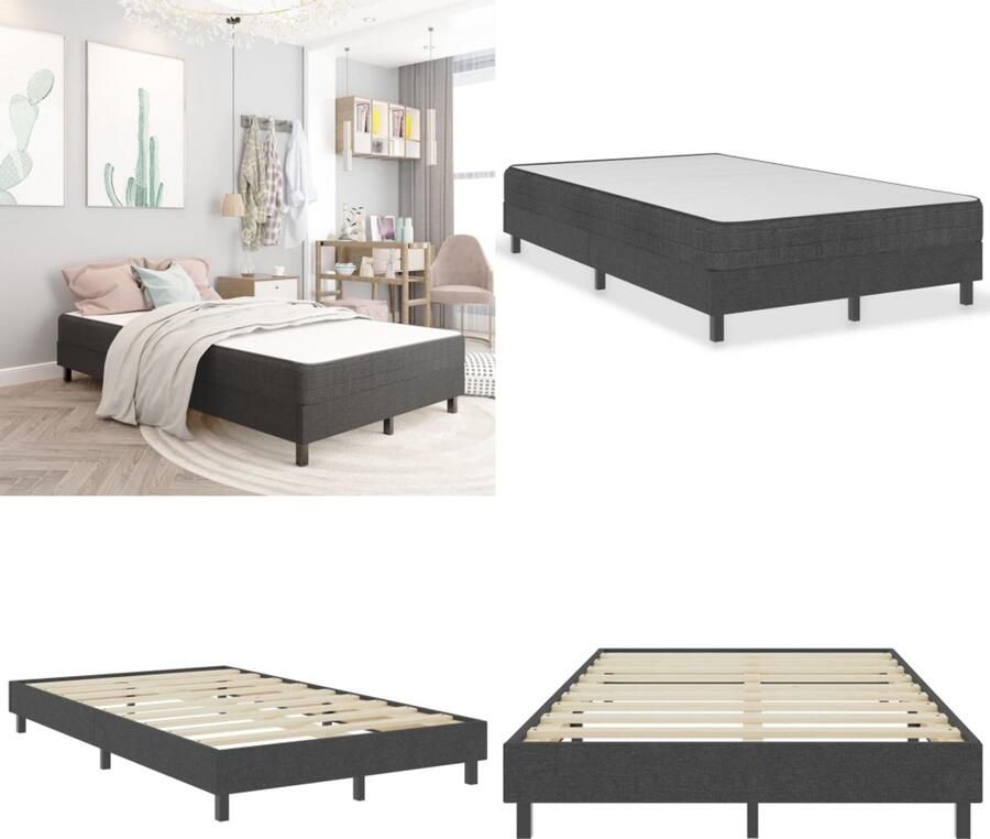 VidaXL Boxspring stof donkergrijs 120x200 cm Boxspring Boxsprings Boxspringbed Boxspringbedden
