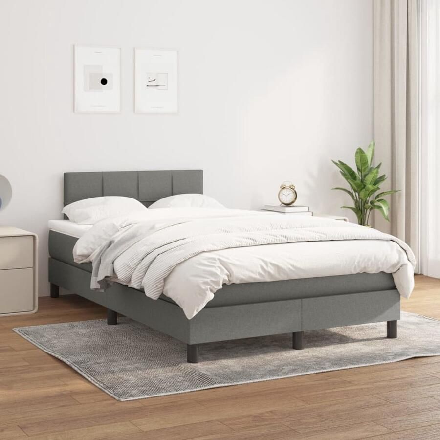 VidaXL Boxspring Stof Donkergrijs 120x200 cm Boxspringbed Pocketvering Matras Middenhard Donkere Kleuren Slaapkamer Meubilair Tweepersoons Bed Boxspring - Foto 2