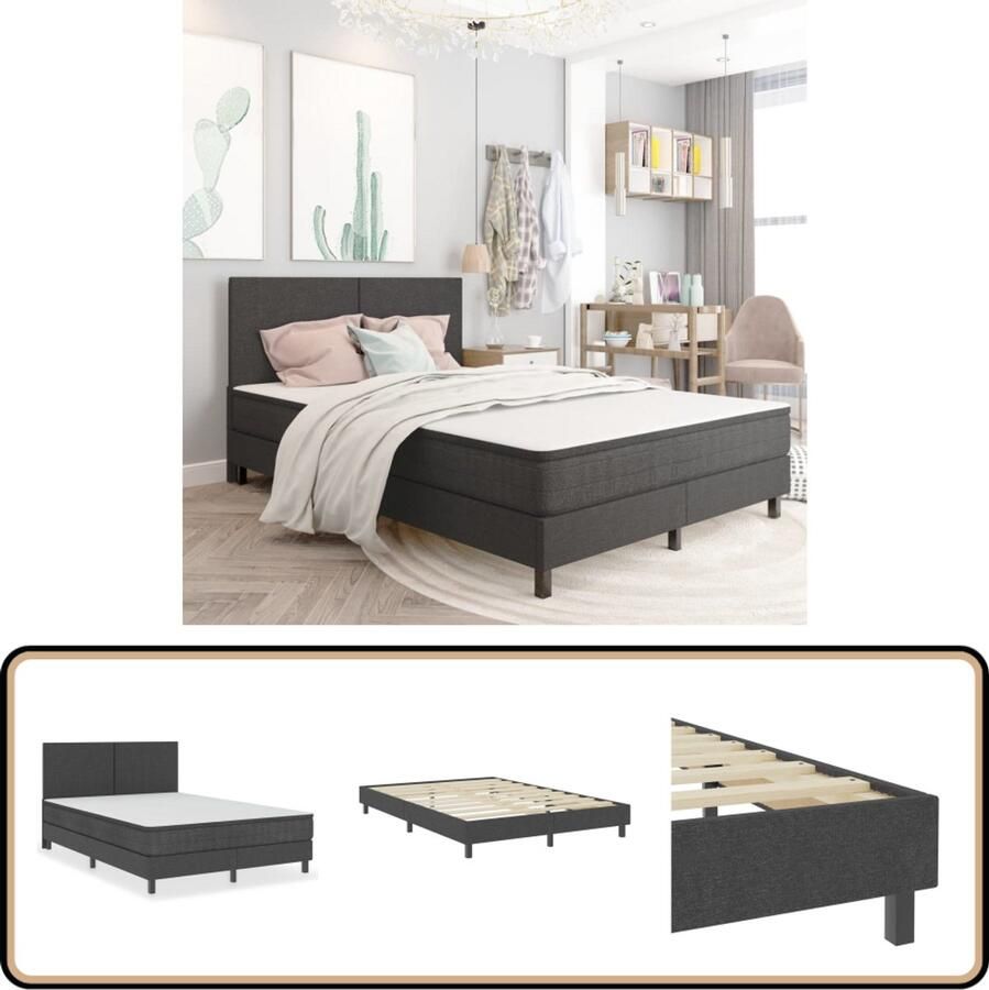 VidaXL Boxspring Stof Donkergrijs 140x200 cm Boxspring Tweepersoonsbed Donkere Kleuren Slaapcomfort Ergonomisch Goedkope Boxspring Luxe Boxspring Grijs
