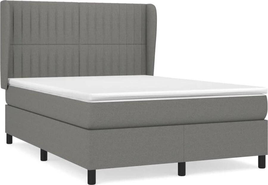 VidaXL Boxspring Stof Donkergrijs 140x200 cm Boxspringbed Donkere Kleuren Slaapcomfort Pocketveer Matras Adjustable Headboard Bedroom Furniture - Foto 2