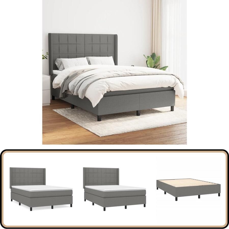 VidaXL Boxspring Stof Donkergrijs 140x200 cm Boxspringbed Donkere Kleuren Tweepersoonsbed Pocketed Spring Mattress Medium Firm Boxspring Frame Bedroom Furniture Online Shopping - Foto 2