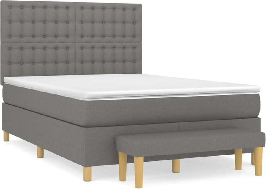 VidaXL Boxspring Stof Donkergrijs 140x200 cm Boxspringbed Donkere Kleuren Verstelbare Hoofdbord Pocketveer Matras Middelhard Matras Huidgevriendelijk Multifunctionele Bank - Foto 2