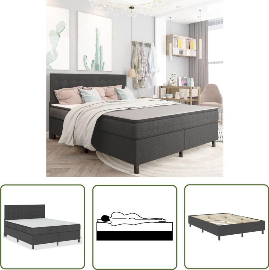 VidaXL Boxspring stof donkergrijs 180x200 cm Boxspring Boxsprings Bed Frame Tweepersoonsbed Grijs Bed Boxspring Kopen Slaapkamer Meubels Comfortabel Bed Duurzaam Bed