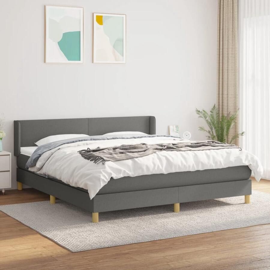 VidaXL Boxspring Stof Donkergrijs 180x200 cm Boxspringbed Donkere Kleuren Verstelbare Hoofdbord Pocketveer Matras Middelhard Matras Huidgevend Topmatras - Foto 2
