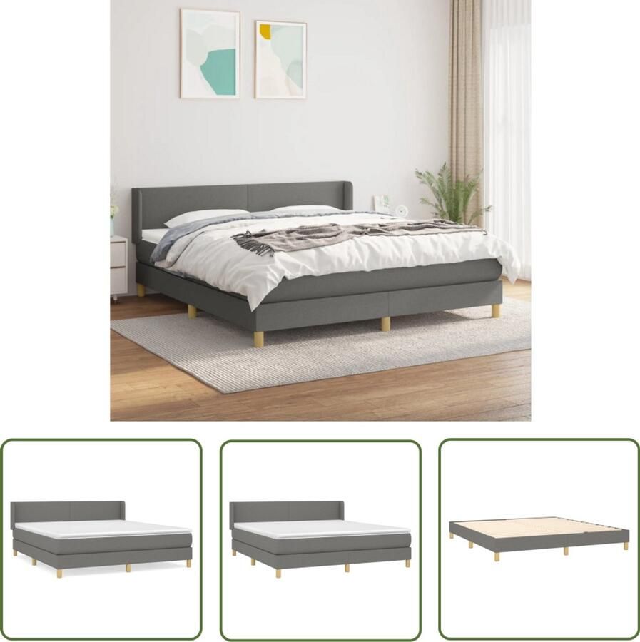 VidaXL Boxspring Stof Donkergrijs 180x200 cm Boxspringbed Donkere Kleuren Verstelbare Hoofdbord Pocketveer Matras Middelhard Matras Huidgevend Topmatras