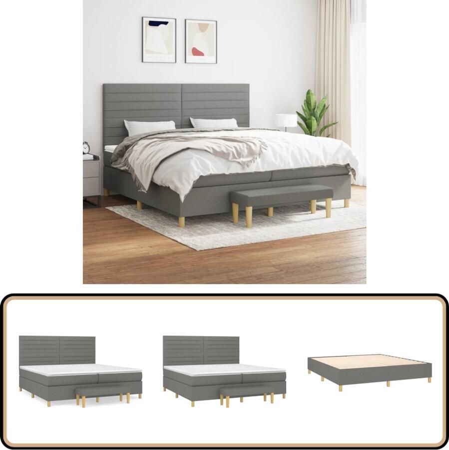 VidaXL Boxspring Stof Donkergrijs 200x200 cm Boxspring Bed Donkere Kleuren Tweepersoons Bed Pocketveer Matras Middenhard Matras