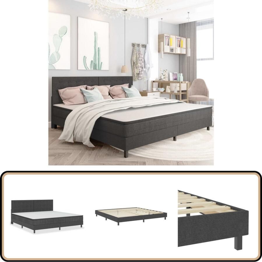 VidaXL Boxspring Stof Donkergrijs 200x200 cm Boxspring Tweepersoons Bed Donkere Grijze Boxspring Slaap Comfort Boxspring Kopen