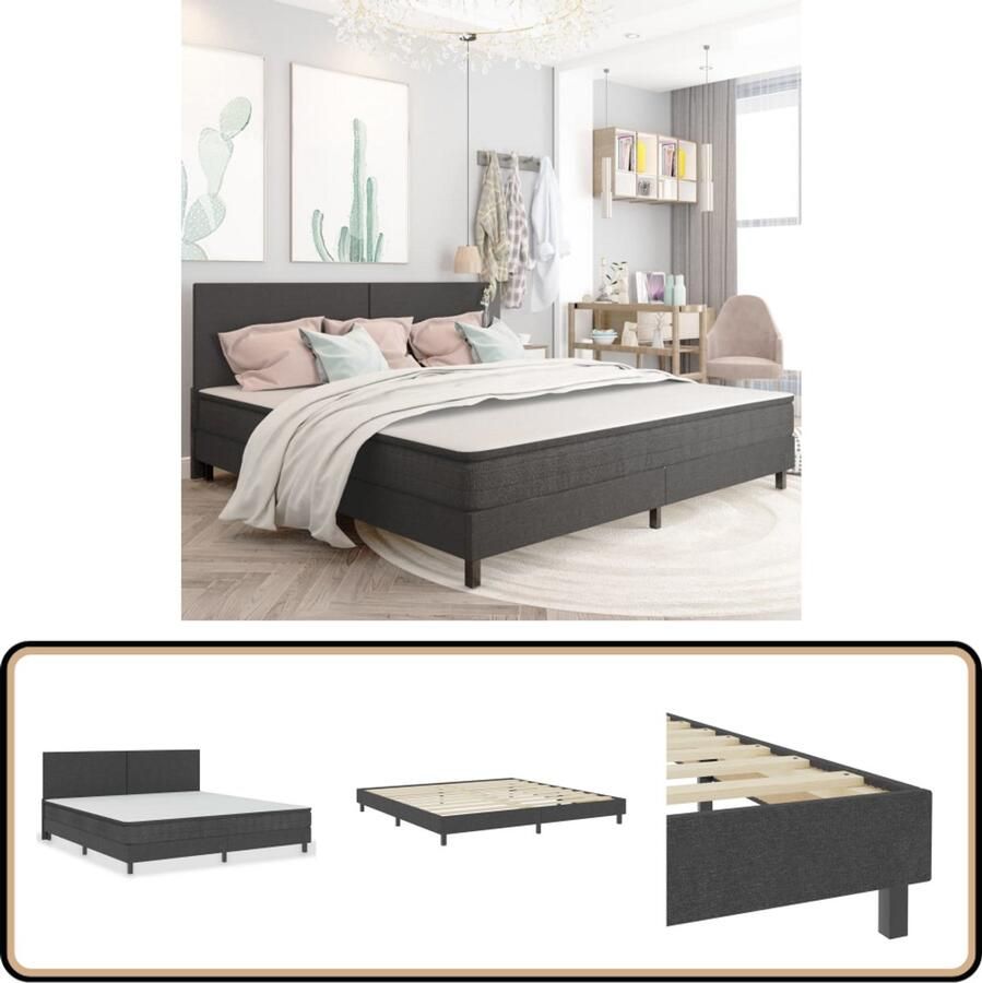 VidaXL Boxspring Stof Donkergrijs 200x200 cm Boxspring Tweepersoons Bed Slaap Comfort Grijs Bed Luxe Bed Frame Stevige Boxspring Met Topmatras