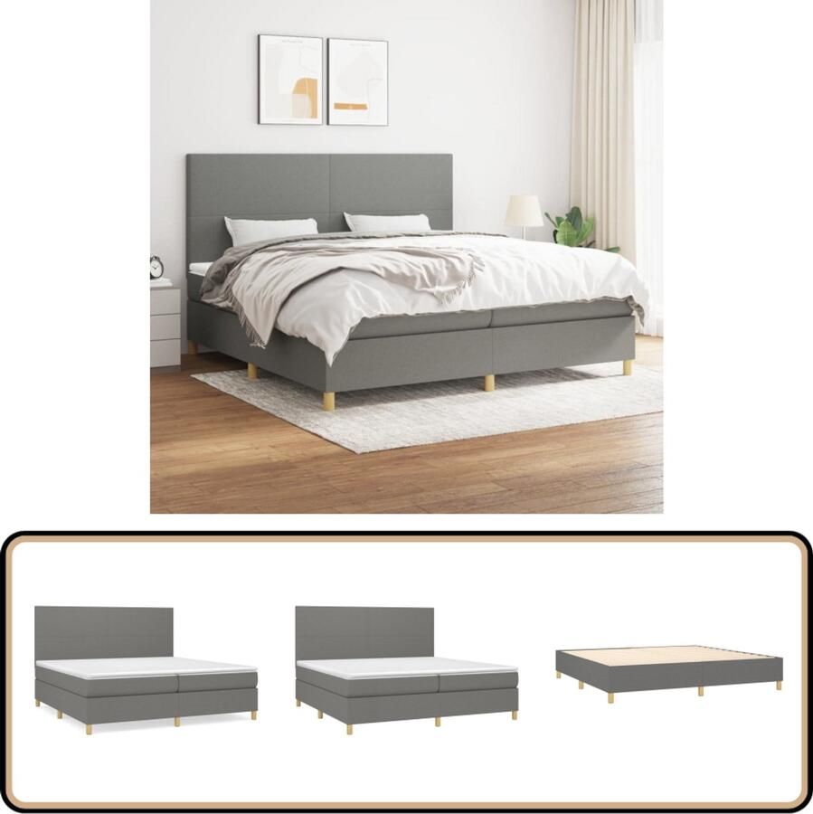 VidaXL Boxspring Stof Donkergrijs 200x200 cm Boxspringbed Boxspring Tweepersoonsbed Slaapkamer Meubilair Donkere Kleuren