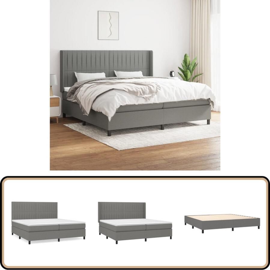 VidaXL Boxspring Stof Donkergrijs 200x200 cm Boxspringbed Boxsprings Slaapkamer Meubels Tweepersoons Bed Donkere Kleuren Middenhard Matras Pocketed Veren