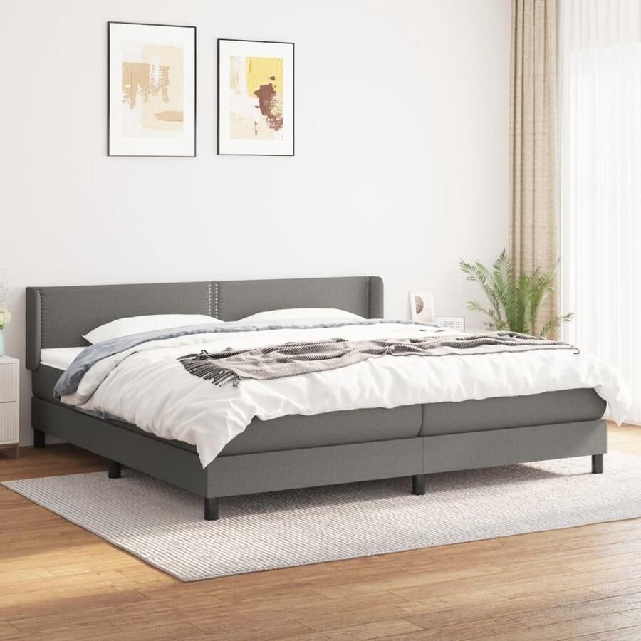 VidaXL Boxspring Stof Donkergrijs 200x200 cm Boxspringbed Donkere Kleuren Tweepersoonsbed Pocketveer Matras Adjustable Headboard Luxe Bed - Foto 2
