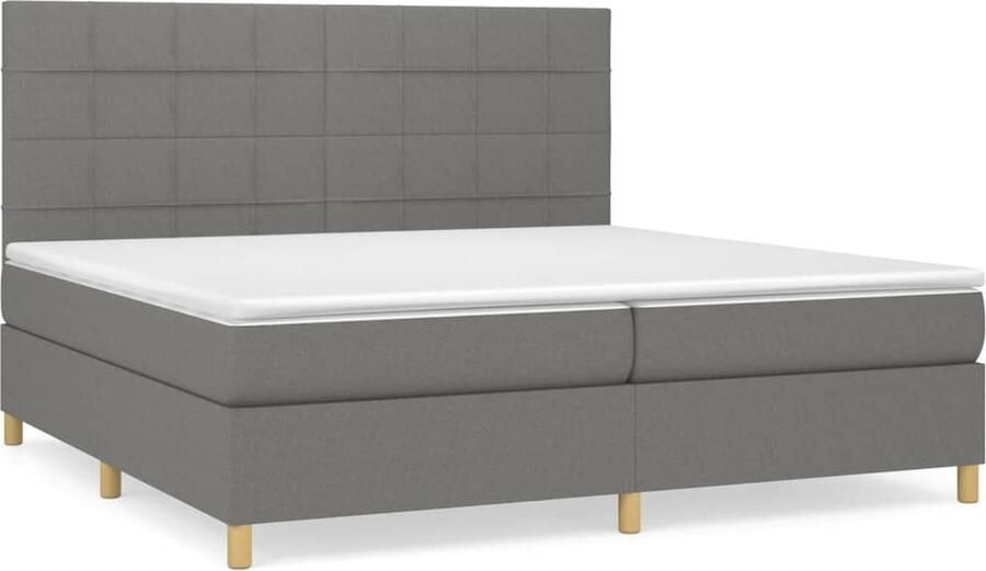 VidaXL Boxspring Stof Donkergrijs 200x200 cm Boxspringbed Donkere Kleuren Tweepersoonsbed Pocketveermatras Middenhard Matras Hoofdbord Slaapkamer Meubels - Foto 2