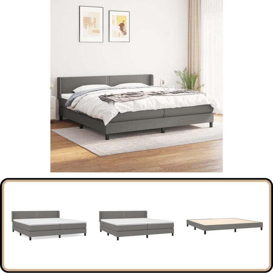 VidaXL Boxspring Stof Donkergrijs 200x200 cm Boxspringbed Donkere Kleuren Tweepersoonsbed Pocketveer Matras Adjustable Headboard Luxe Bed