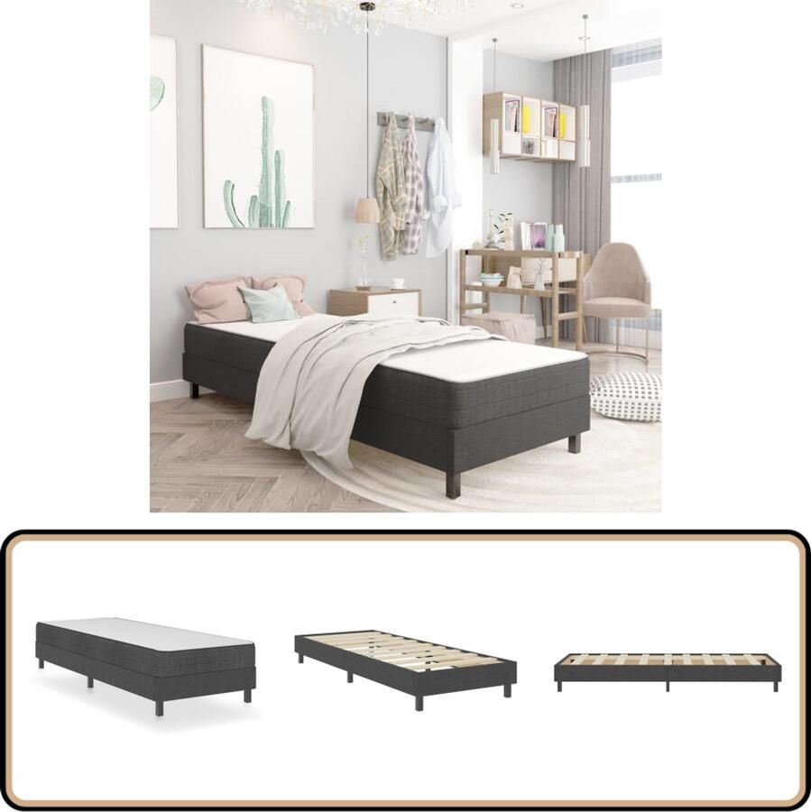 VidaXL Boxspring stof donkergrijs 80x200 cm Boxspring Bed Frame Tweepersoonsbed Slaapcomfort Mdf Metal Stoffen Bekleding Grijs