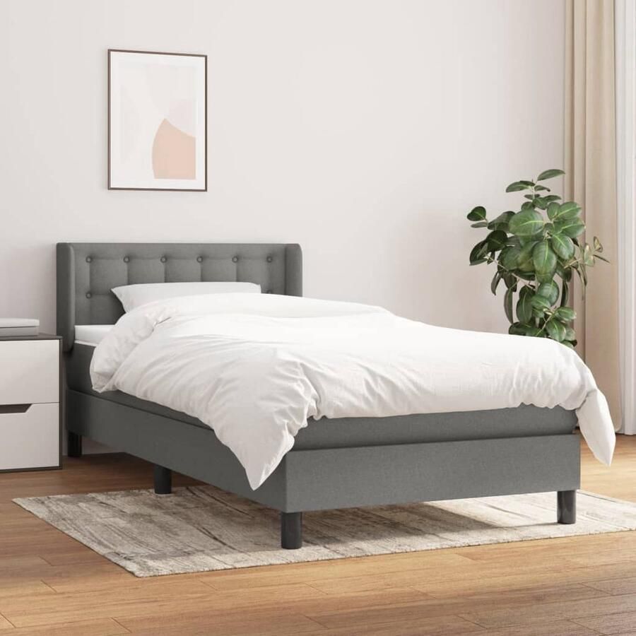 VidaXL Boxspring Stof Donkergrijs 80x200 cm Boxspringbed Donkere Kleuren Pocketveer Matras Middenhard Slaapkamer Meubels Hoofdbord Tweepersoonsbed - Foto 2