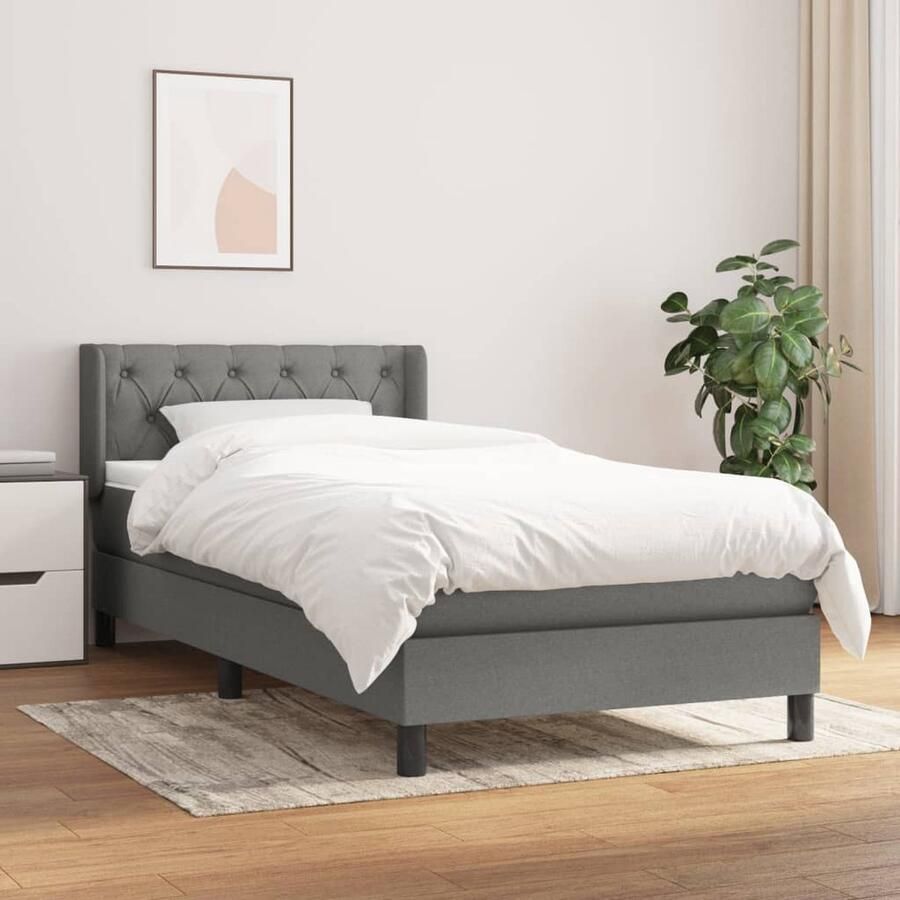 VidaXL Boxspring Stof Donkergrijs 80x200 cm Boxspringbed Donkere Kleuren Verstelbare Hoofdbord Pocketveer Matras Middelhard Matras Duurzame Materialen - Foto 2
