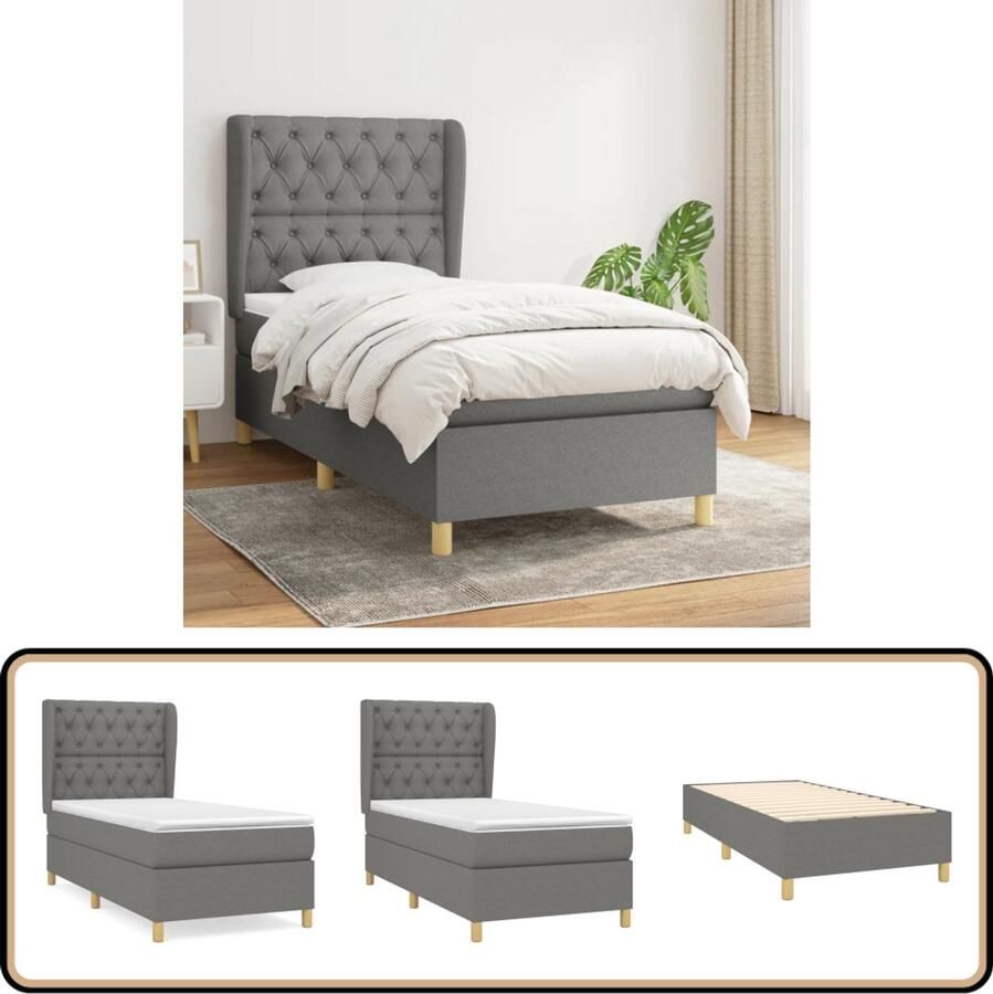 VidaXL Boxspring Stof Donkergrijs 80x200 cm Boxspringbed Pocketvering Matras Middenhard Donkere Grijze Kleur Slaapkamer Meubilair