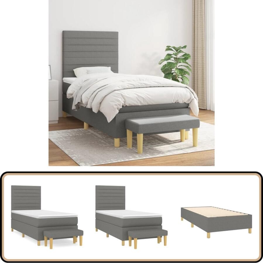VidaXL Boxspring Stof Donkergrijs 90x190 cm Boxspringbed Boxspring Slaapkamerinrichting Donker Grijs Bed Tweepersoonsbed