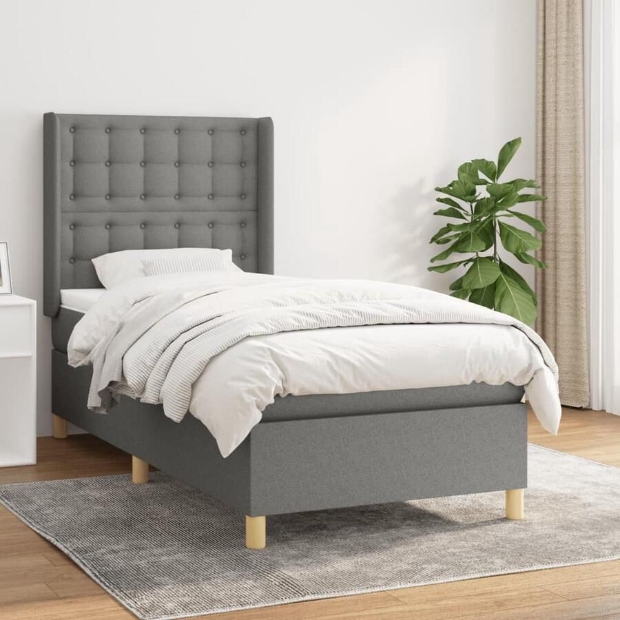 VidaXL Boxspring Stof Donkergrijs 90x190 cm Boxspringbed Pocketvering Donkere Kleuren Tweepersoonsslaap Stapelbare Meubels Modern Interieur Rustig Slapen Ergonomisch - Foto 2