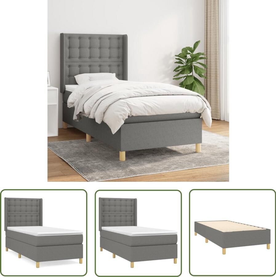 VidaXL Boxspring Stof Donkergrijs 90x190 cm Boxspringbed Pocketvering Donkere Kleuren Tweepersoonsslaap Stapelbare Meubels Modern Interieur Rustig Slapen Ergonomisch