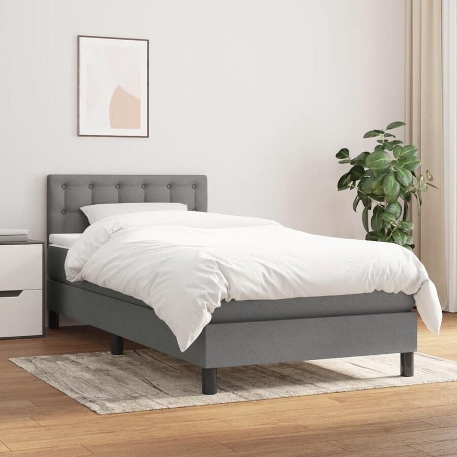 VidaXL Boxspring Stof Donkergrijs 90x190 cm Boxspringbed Slaapcomfort Pocketvering Middenhard Grijs Tweepersoonsbed Slaapkamerinrichting - Foto 2