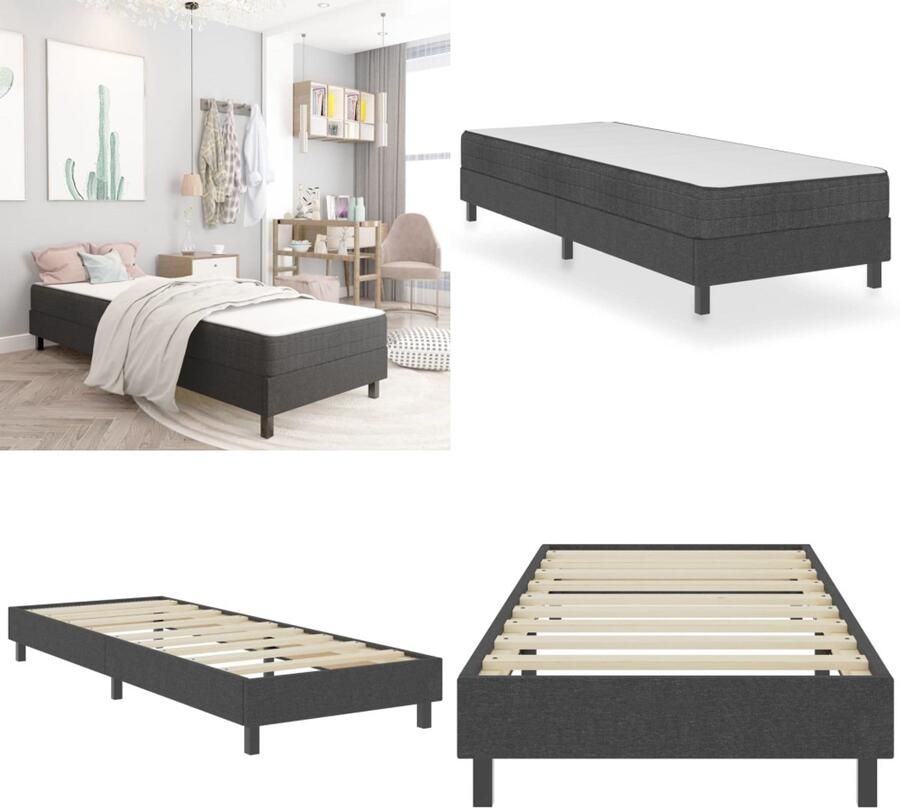 VidaXL Boxspring stof donkergrijs 90x200 cm Boxspring Boxsprings Boxspringbed Boxspringbedden