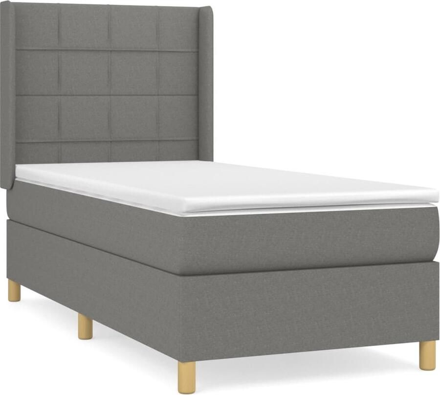 VidaXL Boxspring Stof Donkergrijs 90x200 cm Boxspringbed Donkere Kleuren Tweepersoonsbed Verstelbare Hoofdbord Pocketvering Matras Middelhard Matras Luxe Bed - Foto 2