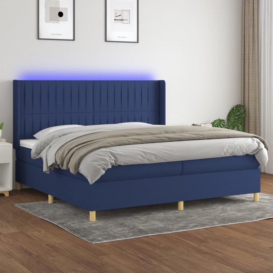 VidaXL Boxspring Stof LED 200x200 cm Blauw Boxspring Led Bed Boxspring Frame Tweepersoons Bed Blauw Bed Pocketed Spring Mattress Adjustable Headboard - Foto 2