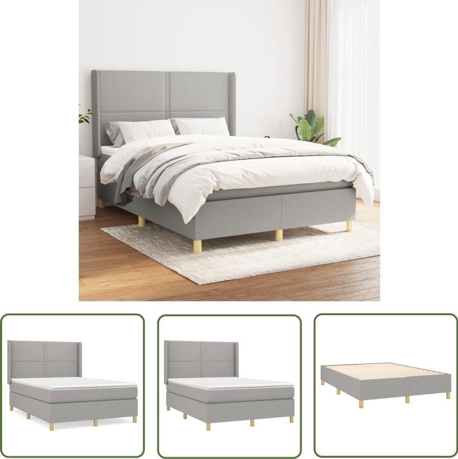 VidaXL Boxspring Stof Lichtgrijs 140x190 cm Boxspringbed Boxsprings Slaapkamerinrichting Bed Frame Tweepersoonsbed King Size Bed Lederen Bed Design Bed Modern Bed Minimalistisch Bed Grijs Bed Budget Bed