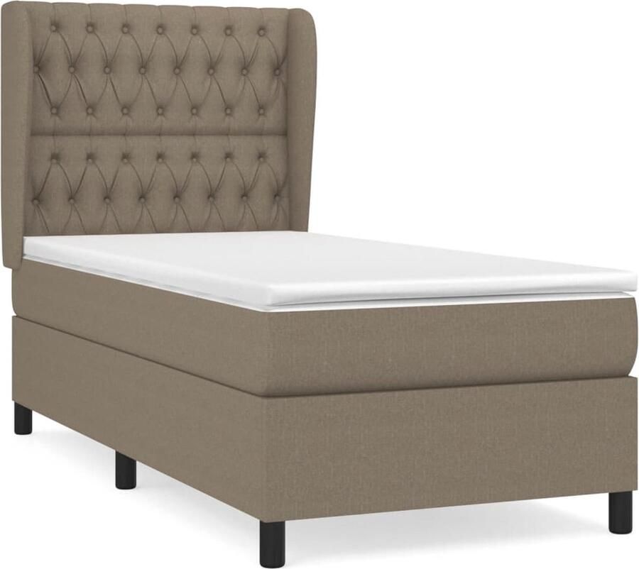 VidaXL Boxspring Stof Taupe 100x200 cm Boxspringbed Boxspring Slaapcomfort Taupecleur Pocketed Verenmatras Verstelbare Hoofdbord Duurzame Materialen - Foto 2