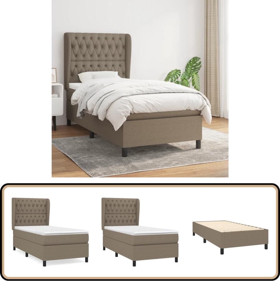 VidaXL Boxspring Stof Taupe 100x200 cm Boxspringbed Boxspring Slaapcomfort Taupecleur Pocketed Verenmatras Verstelbare Hoofdbord Duurzame Materialen