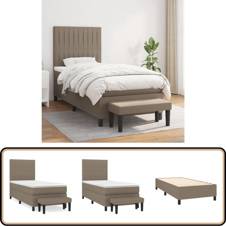 VidaXL Boxspring Stof Taupe 100x200 cm Boxspringbed Pocketvering Taupe Verstelbare Hoofdbord Comfortabel