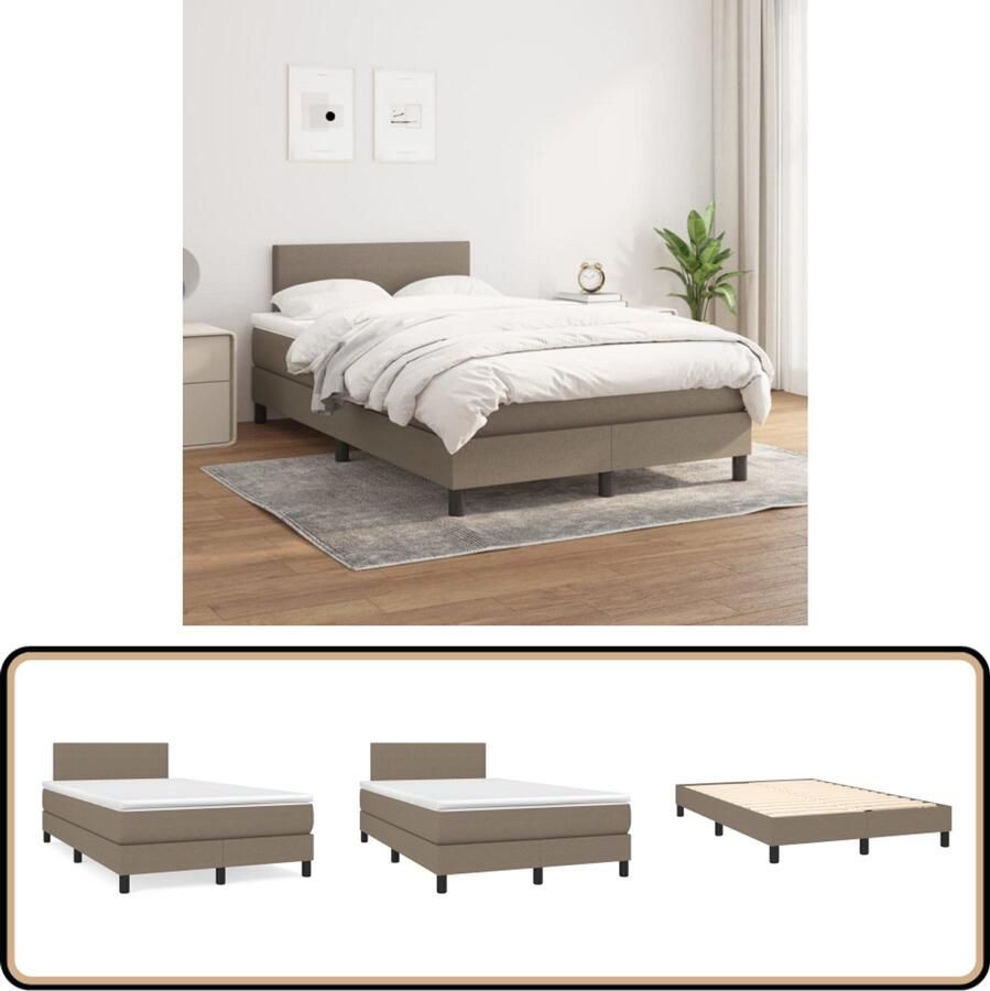 VidaXL Boxspring Stof Taupe 120x200 cm Inclusief Matras Boxspringbed Boxsprings Tweepersoonsbed Slaapcomfort Pocketed Veren