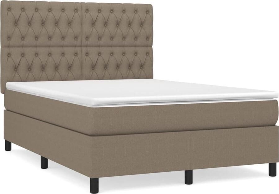 VidaXL Boxspring Stof Taupe 140x190 cm Boxspringbed Pocketvering Tweepersoonsbed Taupe Bed Slaapkamer Meubilair