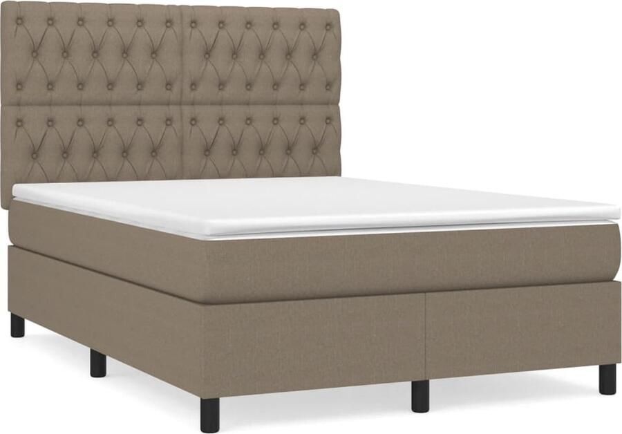 VidaXL Boxspring Stof Taupe 140x200 cm Boxspringbed Slaapcomfort Boxspring Tweepersoonsbed Taupe Bed Frame Hoofdbord Pocketveermatras Matras Overmatras - Foto 2