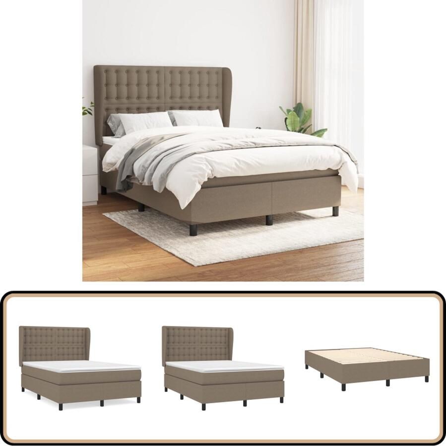 VidaXL Boxspring Stof Taupe 140x200 cm Boxspringbed Slaapcomfort Pocketvering Verstelbare Hoofdbord Duurzaam Materiaal