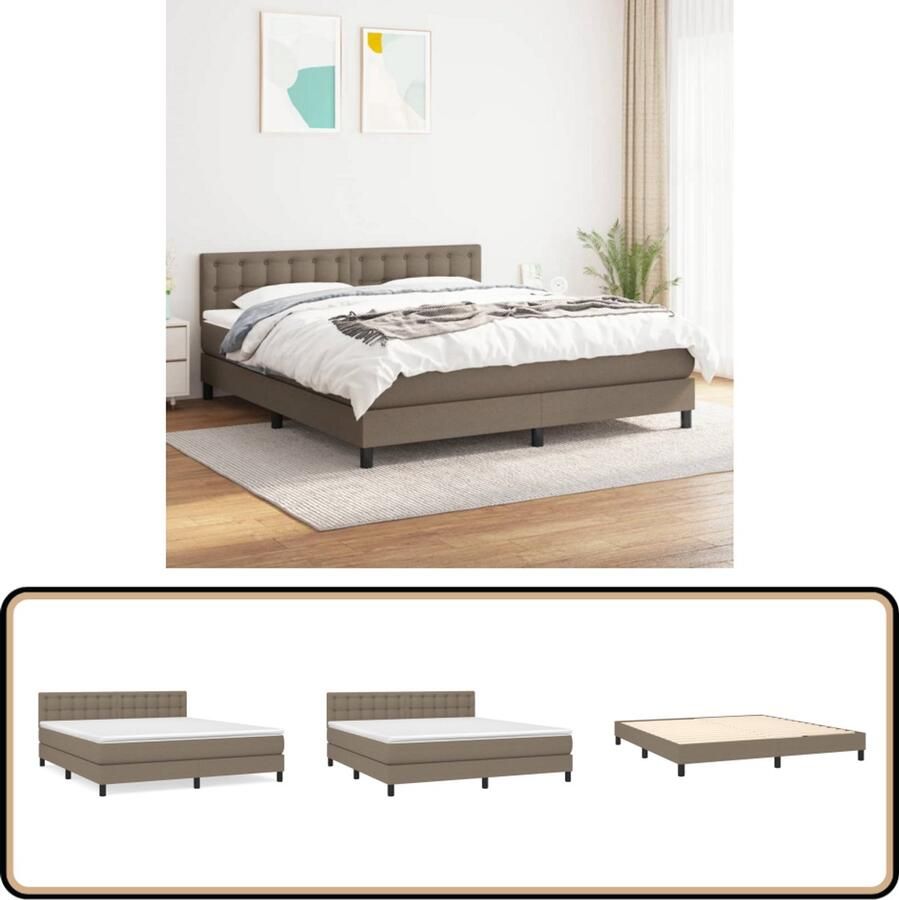VidaXL Boxspring Taupe 180x200 cm Inclusief Matras Boxspringbed Boxspring Tweepersoonsbed Bed Taupecouleur Pocketed Verenmatras Middenhard Lederlook