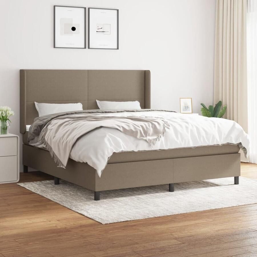 VidaXL Boxspring Stof Taupe 160x200 cm Boxspringbed Pocketvering Tweepersoonsbed Taupe Slaapkamerinrichting Bed Frame Hoofdbord Matras Overmatras - Foto 2