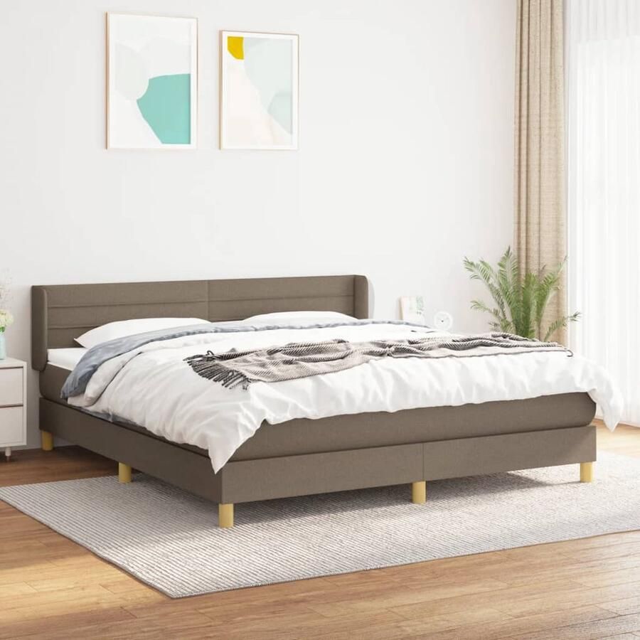 VidaXL Boxspring Stof Taupe 160x200 cm Boxspringbed Pocketveringmatras Middenhard Taupe Slaapkamer Meubilair Bed Frame Hoofdbord Tweepersoonsbed - Foto 2