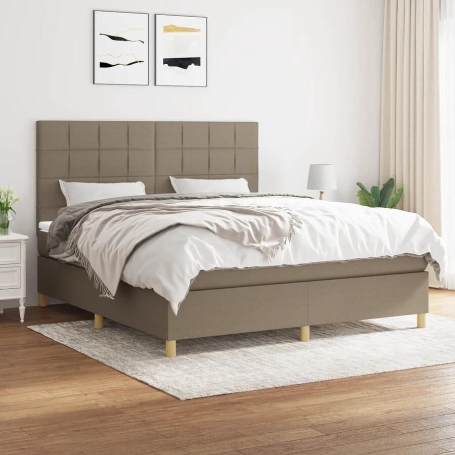 VidaXL Boxspring Stof Taupe 180x200 cm Boxspringbed Boxspring Bed Slaapkamerinrichting Taupecolor Tweepersoonsbed Pocketed Spring Mattress - Foto 2