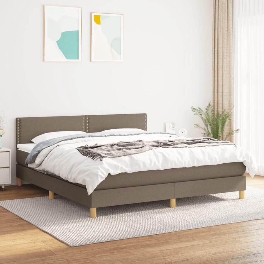 VidaXL Boxspring Stof Taupe 180x200 cm Boxspringbed Boxspring Slaapkamerinrichting Tweepersoonsbed Bed Met Hoofdbord Pocketveermatras Middelhard Matras Taupec - Foto 2