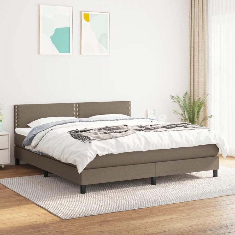 VidaXL Boxspring Stof Taupe 180x200 cm Boxspringbed Boxspring Tweepersoonsbed Bed Frame Pocketed Spring Mattress Taupecolor Bedroom Furniture - Foto 2