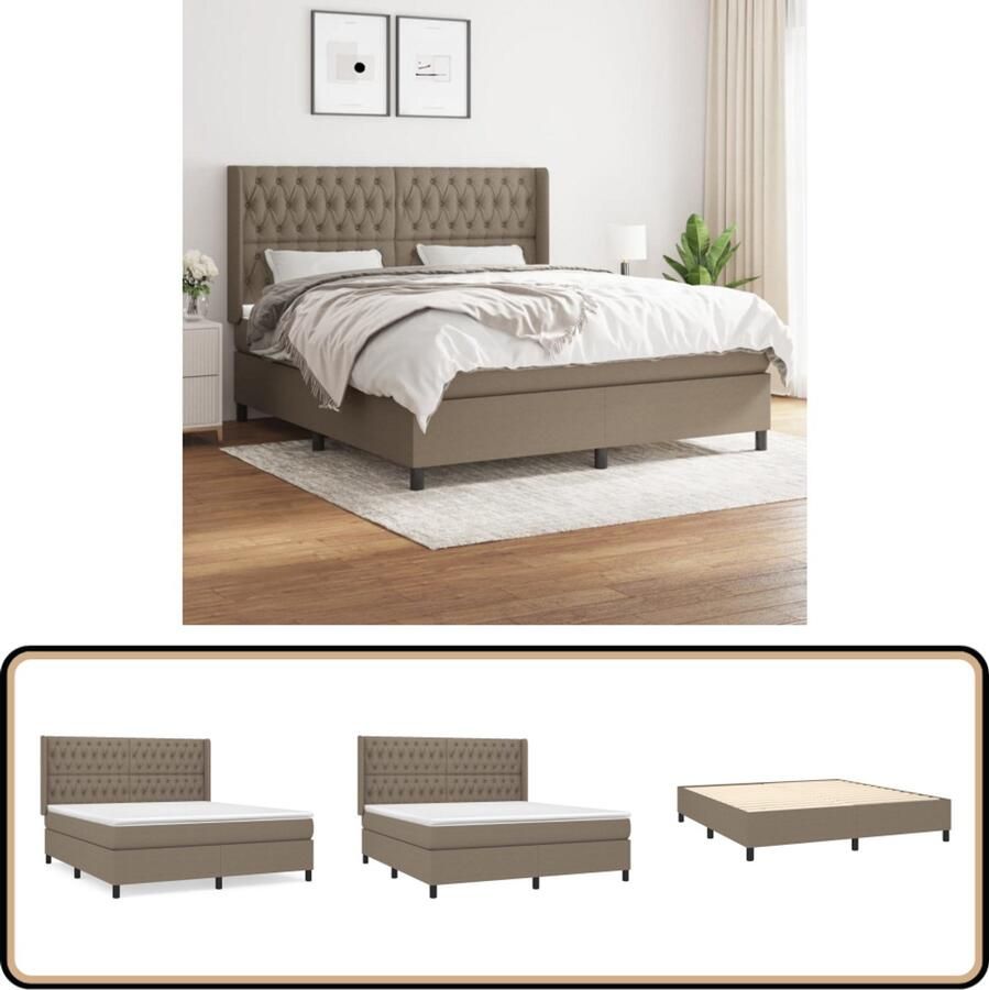 VidaXL Boxspring Stof Taupe 180x200 cm Boxspringbed Pocketvering Taupecouleur Tweepersoonsbed Stapelbare Bedden Adjustable Headboard Duurzame Materialen