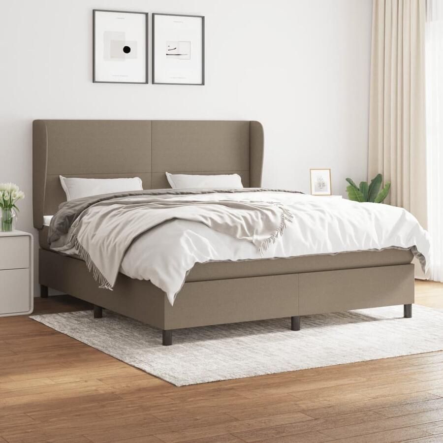 VidaXL Boxspring Stof Taupe 180x200 cm Boxspringbed Slaapcomfort Boxspring Tweepersoonsbed Taupecouleur Lederlook