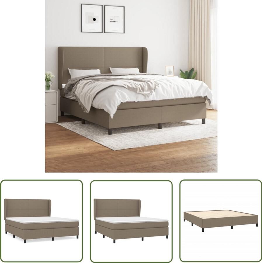 VidaXL Boxspring Stof Taupe 180x200 cm Boxspringbed Slaapcomfort Boxspring Tweepersoonsbed Taupecouleur Lederlook - Foto 3
