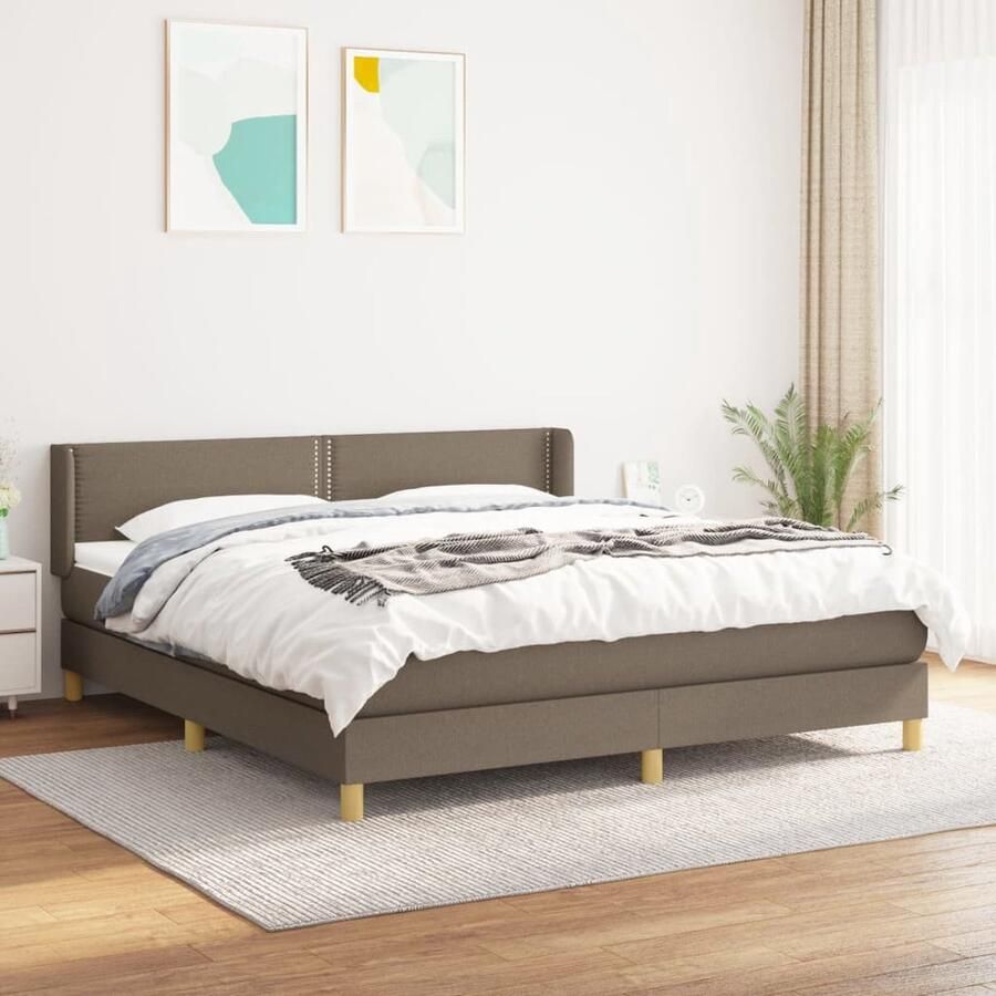 VidaXL Boxspring Stof Taupe 180x200 cm Compleet Boxspringbed Boxspring Slaapkamer Meubilair Tweepersoonsbed Bed Frame Hoofdbord Pocketveer Matras Middelhard Matras Taupec - Foto 2