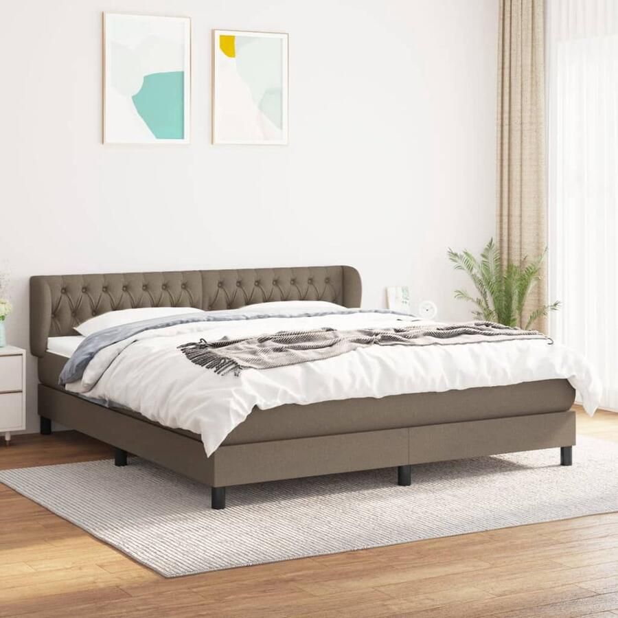 VidaXL Boxspring Stof Taupe 180x200 cm Inclusief Matras Boxspringbed Boxsprings Slaapkamerinrichting Tweepersoonsbed Bed Frame Taupecolor Pocketing Matras Middelhard Matras - Foto 3